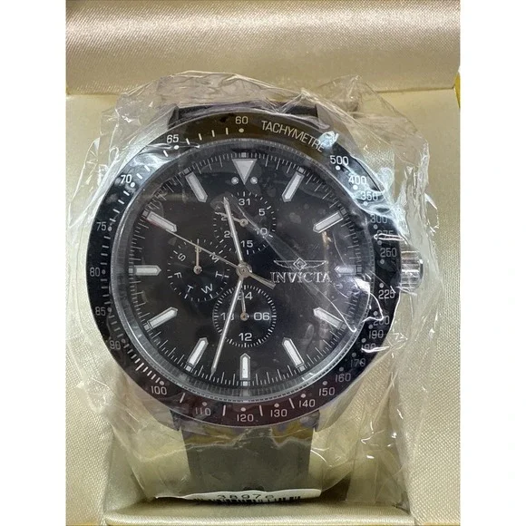 Invicta Men's 38976 Aviator Quartz Chronograph Silver, Black Dial Leather Watch‎
